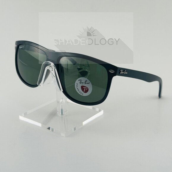 RB4147 601/58 Ray Ban Boyfriend Polished Black Frame / Green Polarized Lens 60mm - Picture 4 of 10
